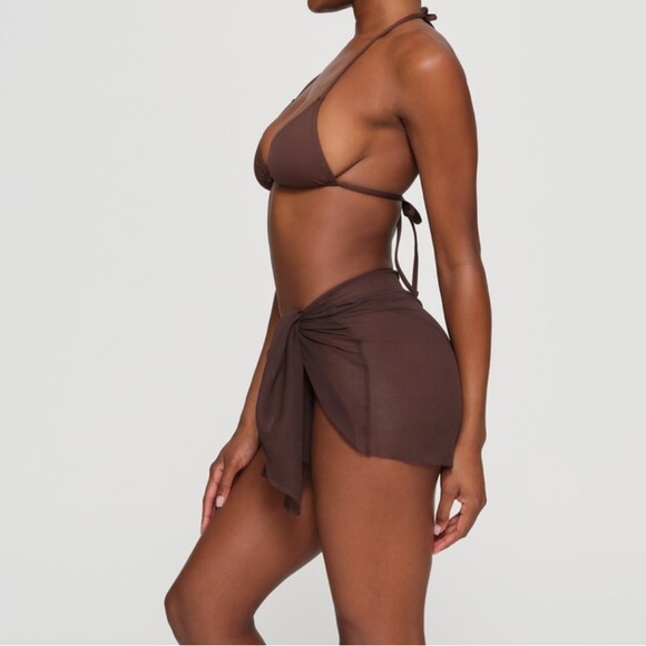 Skims SILK CHIFFON COVER UP WRAP SKIRT COCOA Small - Picture 2 of 9